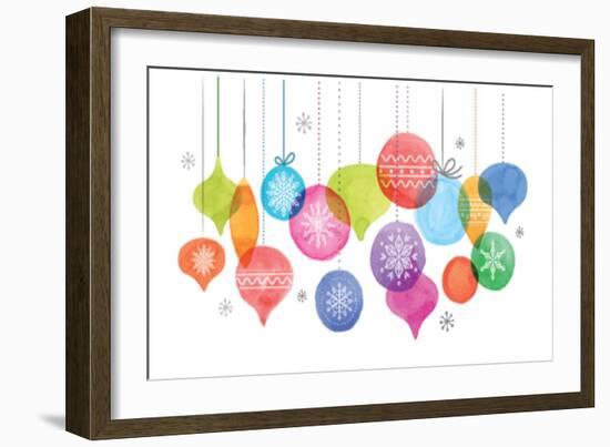 Christmas Backgound with Christmas Balls, Watercolor Vibrant Colors Christmas Decoration, Merry Chr-Marish-Framed Art Print