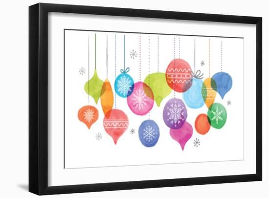 Christmas Backgound with Christmas Balls, Watercolor Vibrant Colors Christmas Decoration, Merry Chr-Marish-Framed Art Print