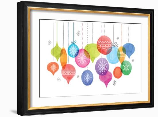 Christmas Backgound with Christmas Balls, Watercolor Vibrant Colors Christmas Decoration, Merry Chr-Marish-Framed Art Print