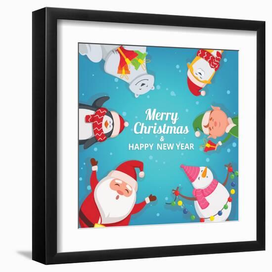 Christmas Background with Funny Characters. Design Template with Place for Your Text. Christmas Ban-ONYXprj-Framed Art Print