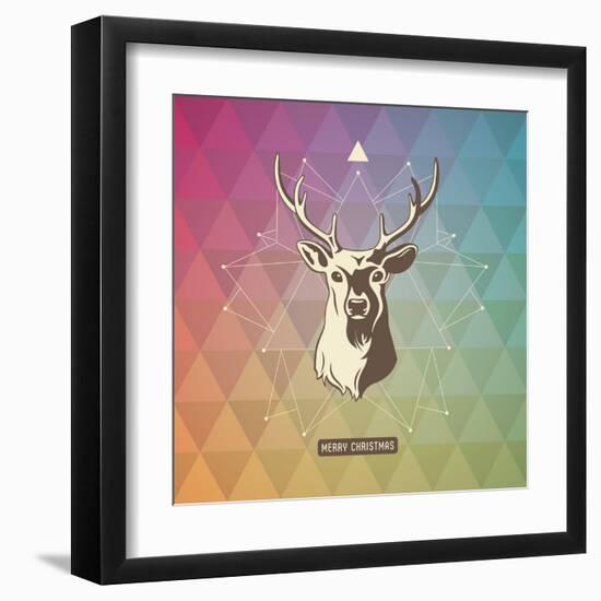 Christmas Background with Geometrical Pattern, Three-Dimensional Star-Shape and Deer-shootandwin-Framed Art Print