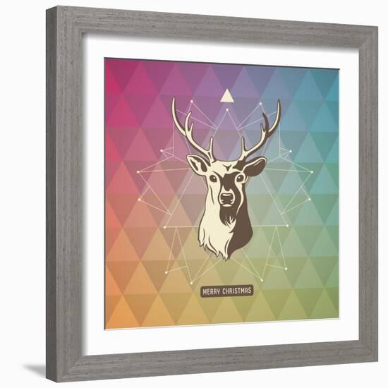 Christmas Background with Geometrical Pattern, Three-Dimensional Star-Shape and Deer-shootandwin-Framed Art Print