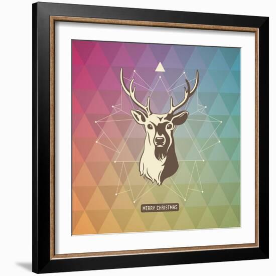 Christmas Background with Geometrical Pattern, Three-Dimensional Star-Shape and Deer-shootandwin-Framed Art Print