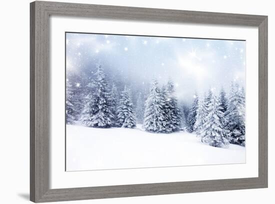 Christmas Background with Snowy Fir Trees-melis-Framed Premium Giclee Print