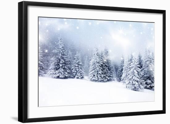 Christmas Background with Snowy Fir Trees-melis-Framed Premium Giclee Print