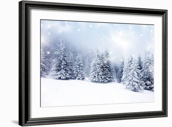 Christmas Background with Snowy Fir Trees-melis-Framed Art Print