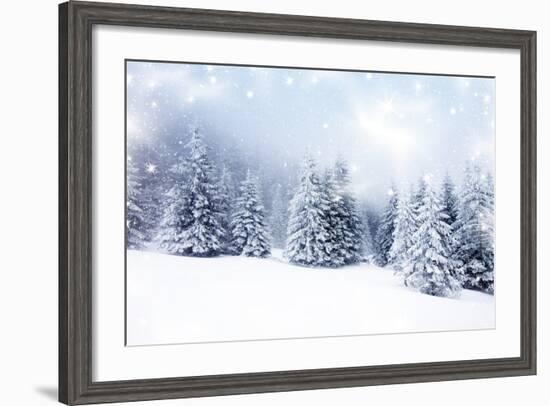 Christmas Background with Snowy Fir Trees-melis-Framed Art Print