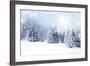 Christmas Background with Snowy Fir Trees-melis-Framed Art Print