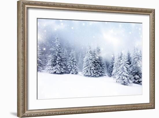 Christmas Background with Snowy Fir Trees-melis-Framed Art Print