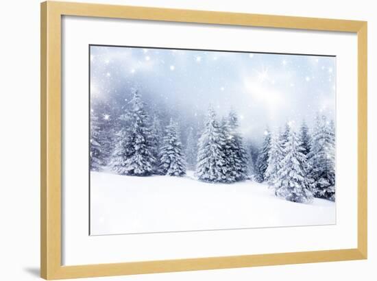 Christmas Background with Snowy Fir Trees-melis-Framed Art Print