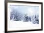 Christmas Background with Snowy Fir Trees-melis-Framed Art Print