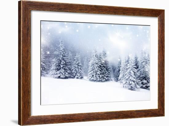 Christmas Background with Snowy Fir Trees-melis-Framed Art Print