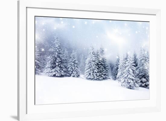 Christmas Background with Snowy Fir Trees-melis-Framed Art Print