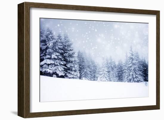 Christmas Background with Snowy Fir Trees-melis-Framed Photographic Print