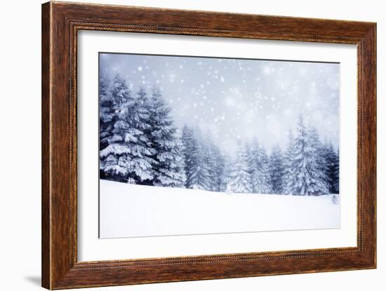 Christmas Background with Snowy Fir Trees-melis-Framed Photographic Print