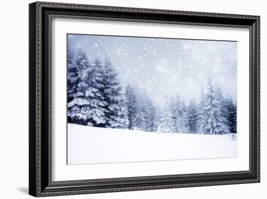 Christmas Background with Snowy Fir Trees-melis-Framed Photographic Print