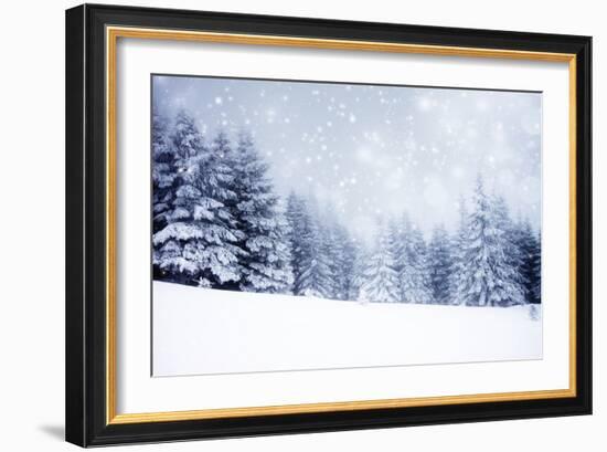 Christmas Background with Snowy Fir Trees-melis-Framed Photographic Print