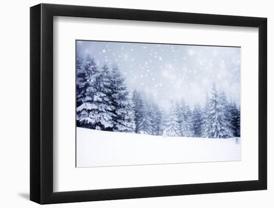 Christmas Background with Snowy Fir Trees-melis-Framed Photographic Print