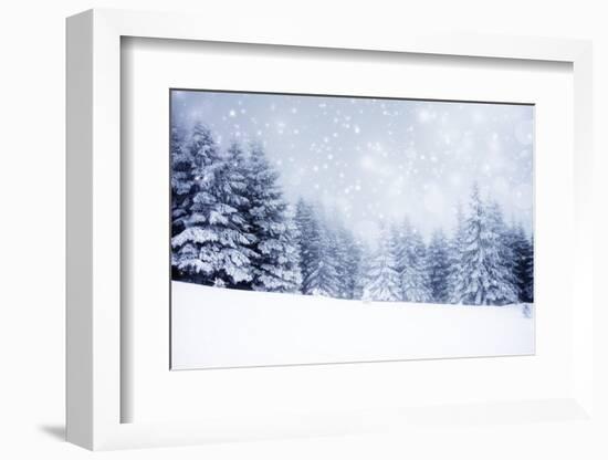 Christmas Background with Snowy Fir Trees-melis-Framed Photographic Print