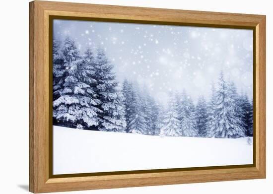 Christmas Background with Snowy Fir Trees-melis-Framed Premier Image Canvas