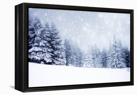 Christmas Background with Snowy Fir Trees-melis-Framed Premier Image Canvas