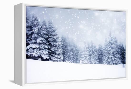 Christmas Background with Snowy Fir Trees-melis-Framed Premier Image Canvas