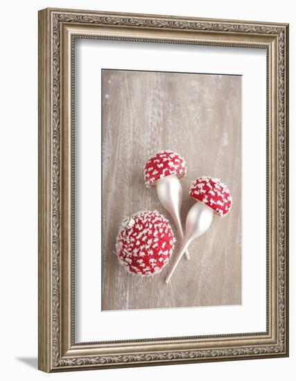 Christmas Balls, Red, Snow-Covered, Toadstools-Nikky Maier-Framed Photographic Print