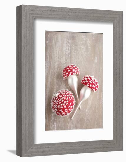 Christmas Balls, Red, Snow-Covered, Toadstools-Nikky Maier-Framed Photographic Print