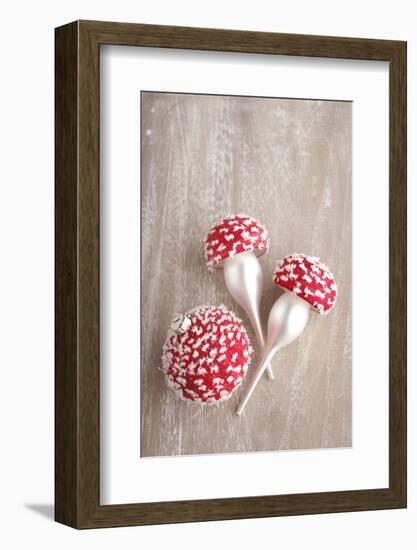 Christmas Balls, Red, Snow-Covered, Toadstools-Nikky Maier-Framed Photographic Print