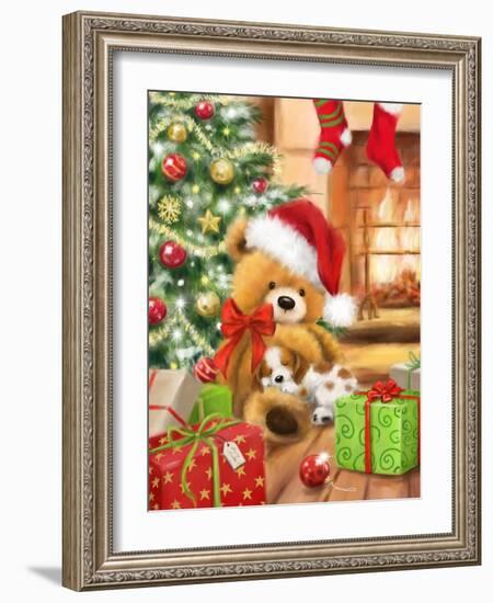 Christmas Bear with Presents-MAKIKO-Framed Giclee Print