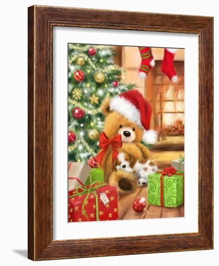 Christmas Bear with Presents-MAKIKO-Framed Giclee Print