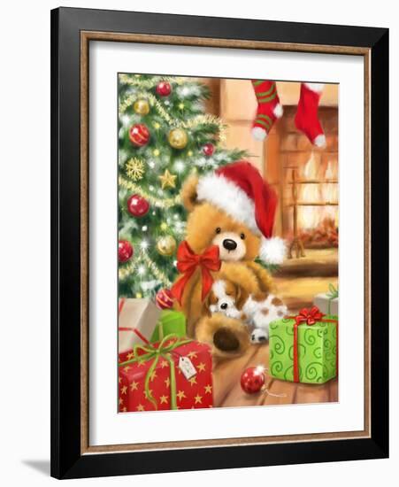 Christmas Bear with Presents-MAKIKO-Framed Giclee Print