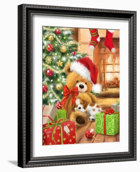 Christmas Bear with Presents-MAKIKO-Framed Giclee Print