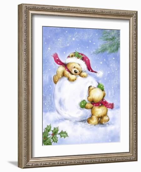 Christmas Bears and Snow Ball-MAKIKO-Framed Giclee Print