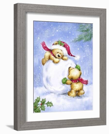 Christmas Bears and Snow Ball-MAKIKO-Framed Giclee Print