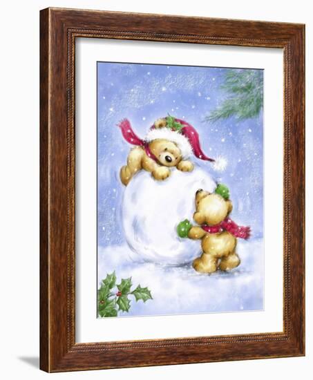 Christmas Bears and Snow Ball-MAKIKO-Framed Giclee Print