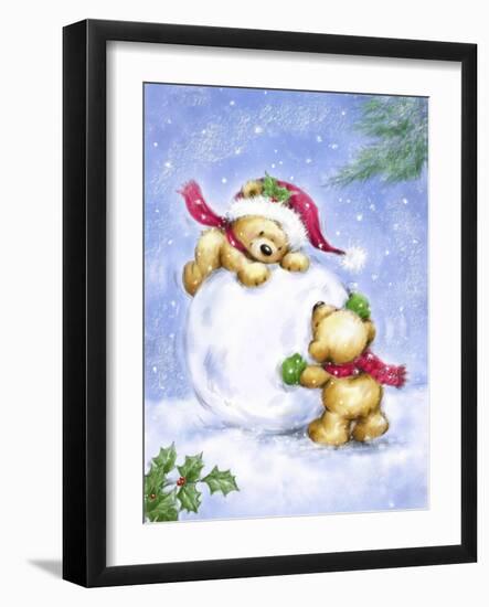 Christmas Bears and Snow Ball-MAKIKO-Framed Giclee Print