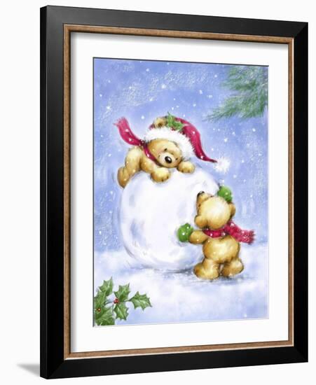 Christmas Bears and Snow Ball-MAKIKO-Framed Giclee Print