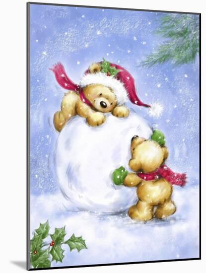 Christmas Bears and Snow Ball-MAKIKO-Mounted Giclee Print