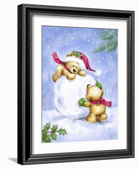 Christmas Bears and Snow Ball-MAKIKO-Framed Giclee Print