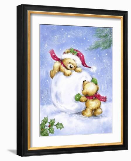 Christmas Bears and Snow Ball-MAKIKO-Framed Giclee Print