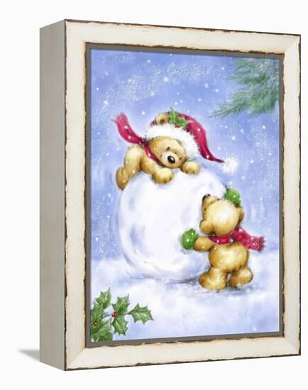 Christmas Bears and Snow Ball-MAKIKO-Framed Premier Image Canvas