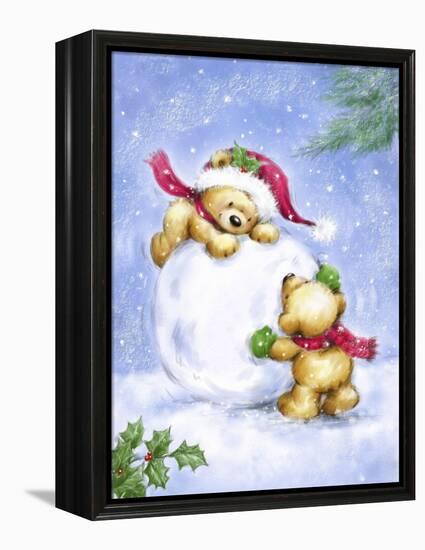 Christmas Bears and Snow Ball-MAKIKO-Framed Premier Image Canvas