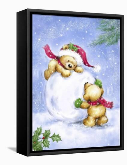 Christmas Bears and Snow Ball-MAKIKO-Framed Premier Image Canvas