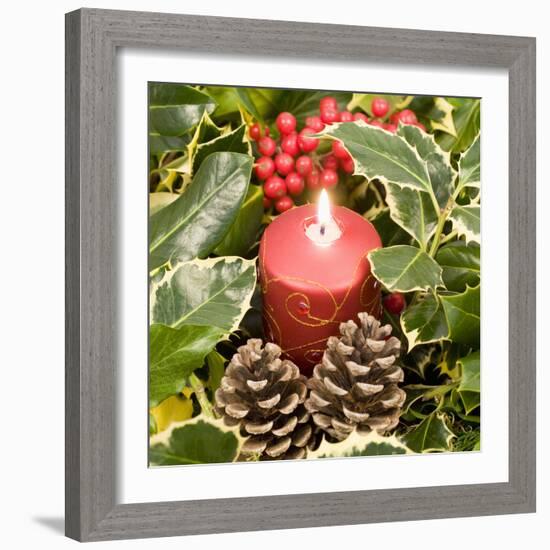 Christmas Candle and Holly Berries-null-Framed Photographic Print