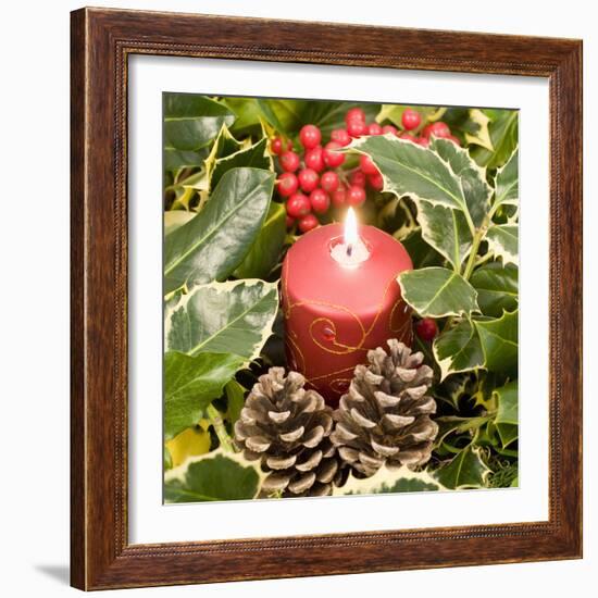 Christmas Candle and Holly Berries-null-Framed Photographic Print