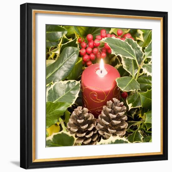 Christmas Candle and Holly Berries-null-Framed Photographic Print