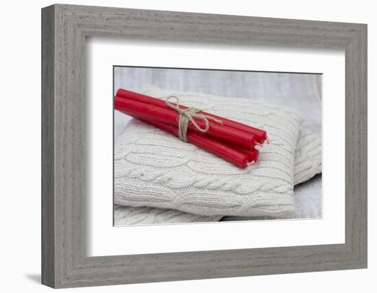 Christmas candles on cushion, still life-Andrea Haase-Framed Photographic Print