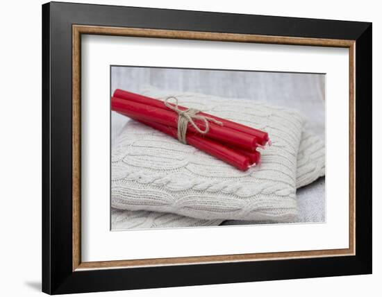 Christmas candles on cushion, still life-Andrea Haase-Framed Photographic Print