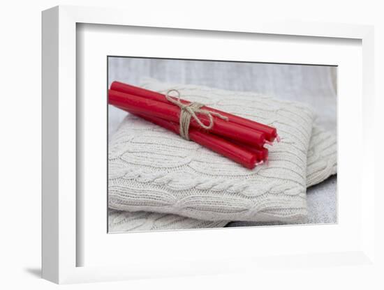 Christmas candles on cushion, still life-Andrea Haase-Framed Photographic Print